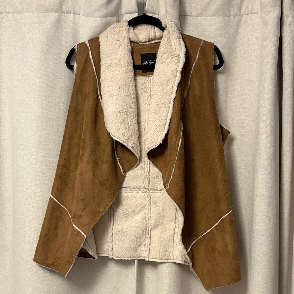Me Jane Tan Suede Vest with Cream Fleece